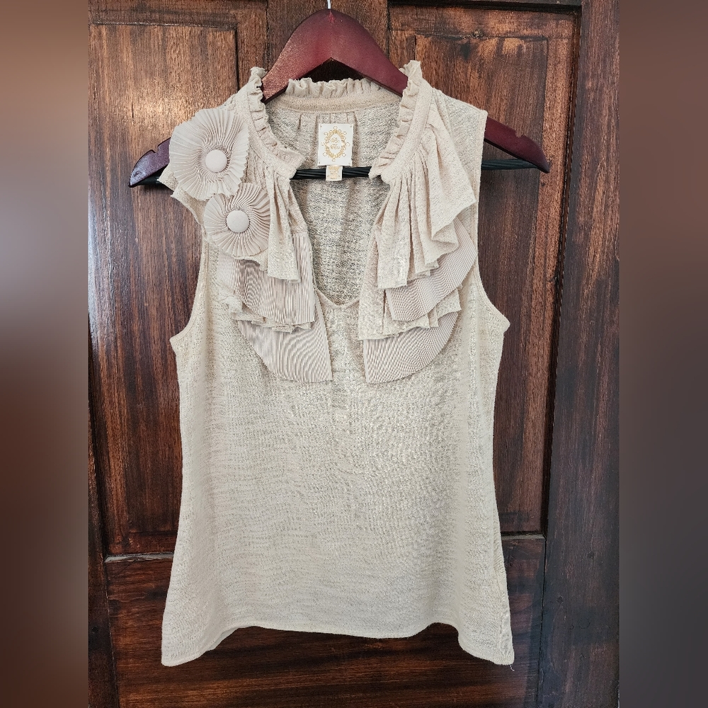 Anthropologie Ric Rac Flower Appliqué Sleeveless Top XS